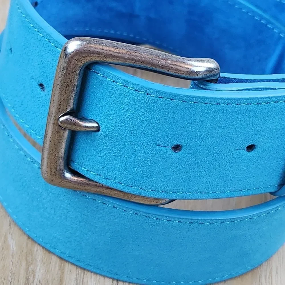 🔸️NIB Turquoise Genuine Suede Leather Belt w/Detachable  Antiqued Buckle Small